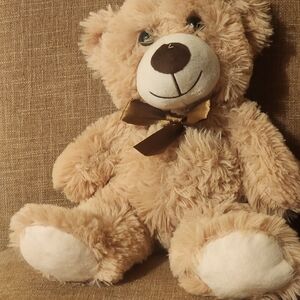 Plush Tan Teddy Bear with Bow